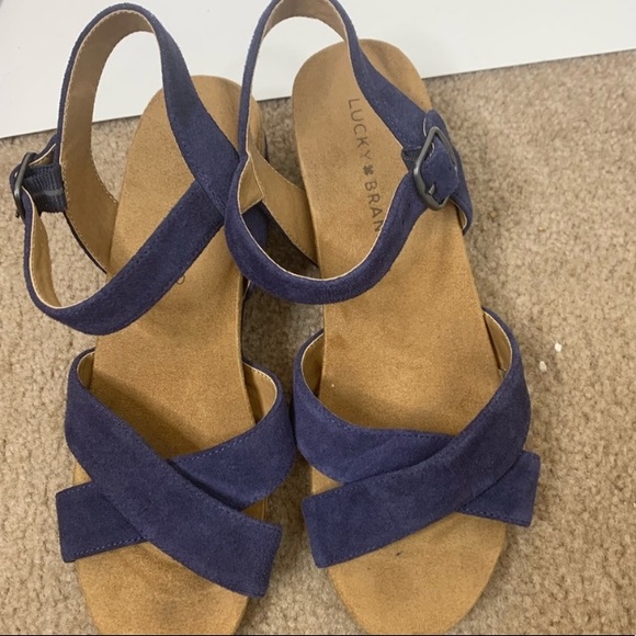 Lucky Brand navy blue suede brown wedges - Picture 2 of 3